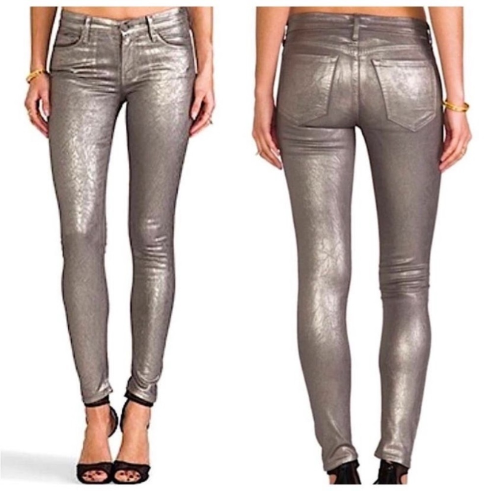 Mother The Looker Disturbing the Peace Metallic Silver Gunmetal Jeans Size 25